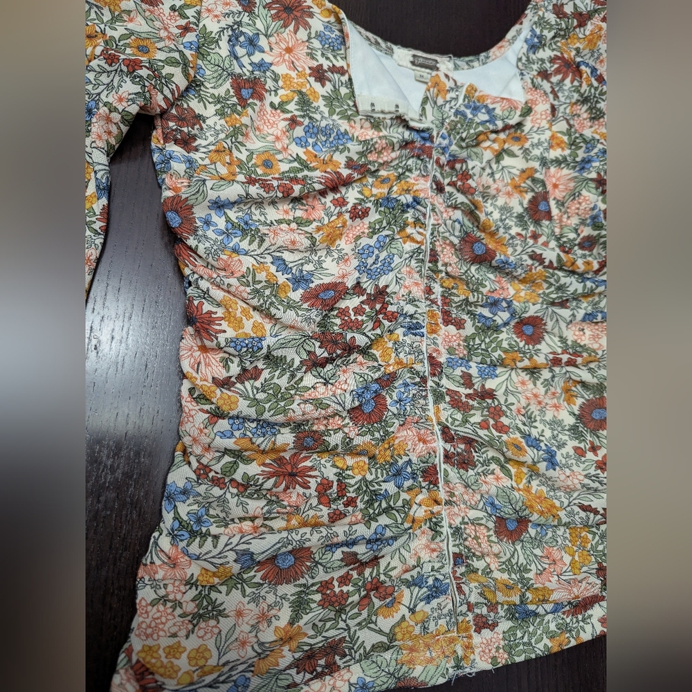 Gimmicks Sz M Square Neck Floral Ruched Top Fairy Festival Whimsical - Picture 10 of 12